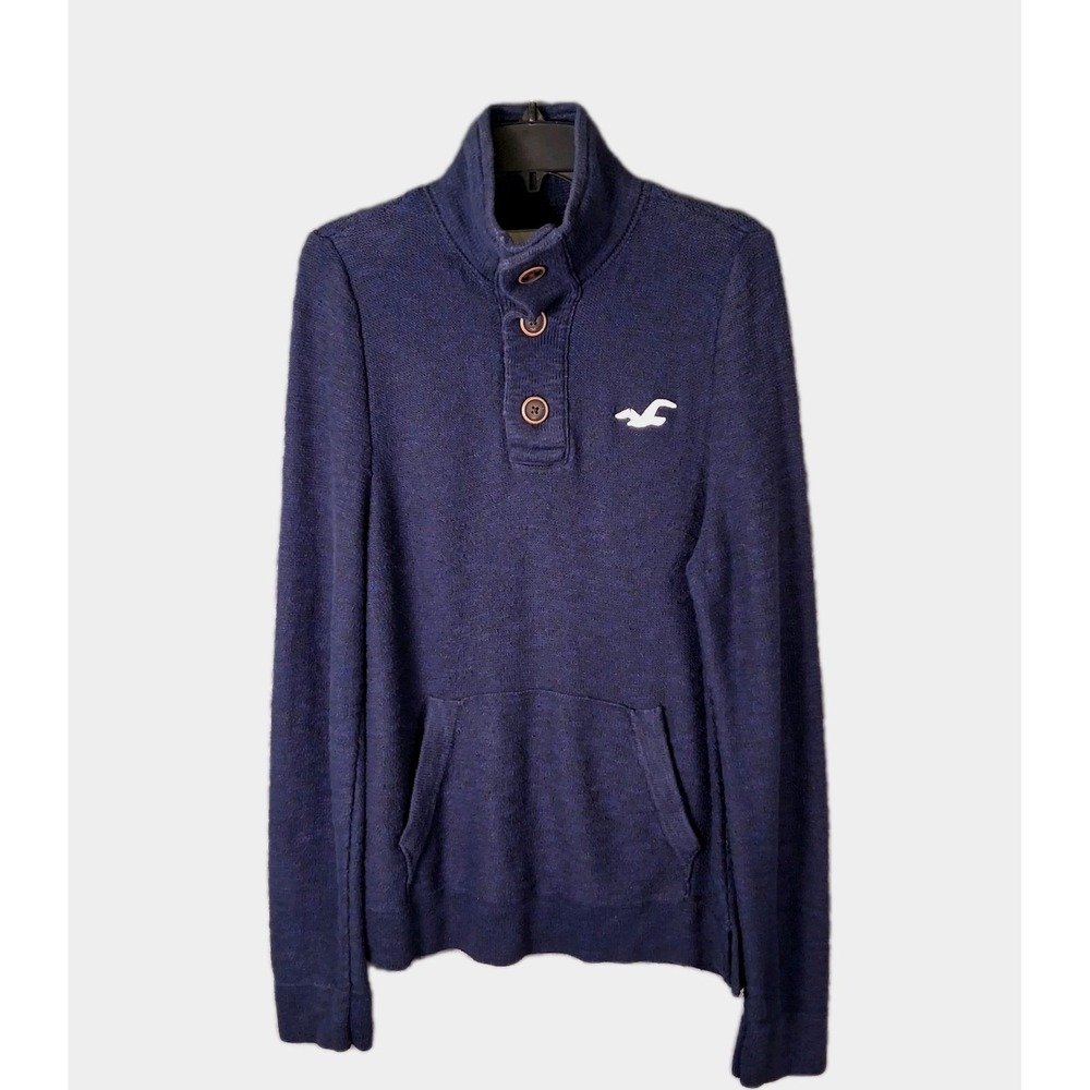 Vintage Hollister Men's Large Navy 1/4 Button Embroidered Logo Preppy Y2K